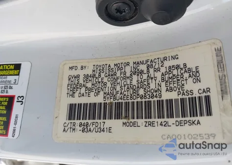 2013 Toyota Corolla S from USA, damaged, VIN 5YFBU4EE8DP083049